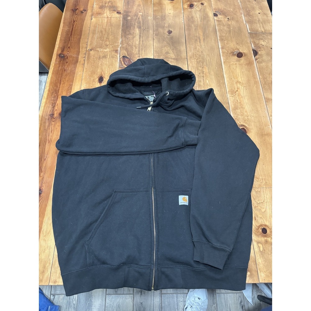 Carhartt Men's Black Full Zip Hoodie Sweatshirt XL Loose Fit Workwear Activewear